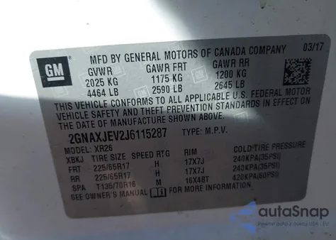 2018 Chevrolet Equinox Lt из США, поврежденный, VIN 2GNAXJEV2J6115287